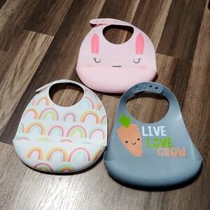 Cloud Island  set of 3  Adjustable Silicone Bibs Spring Easter